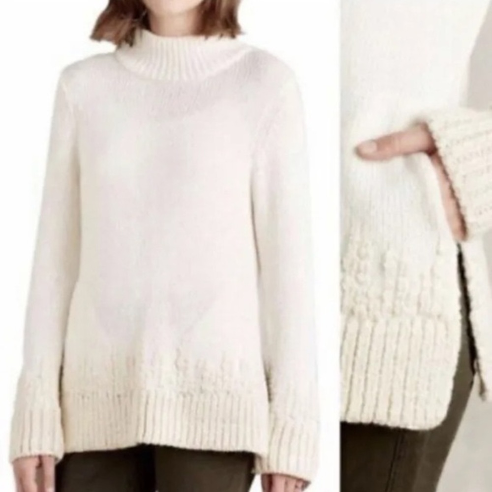 Anthropologie Sleeping on Snow Embroidered Mock Neck Pullover Sweater Alpaca